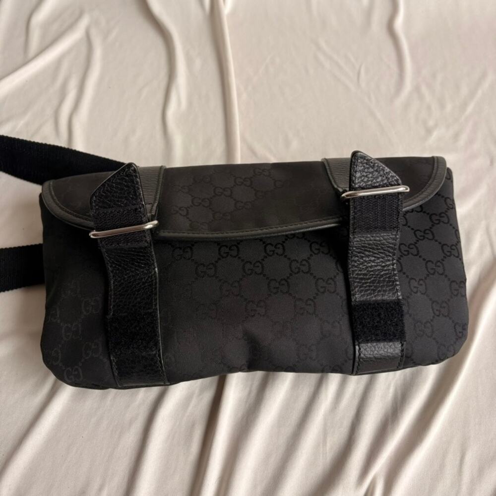 Gucci Messenger Bag Black GG Monogram Nylon, Leather Trim - Picture 10 of 12